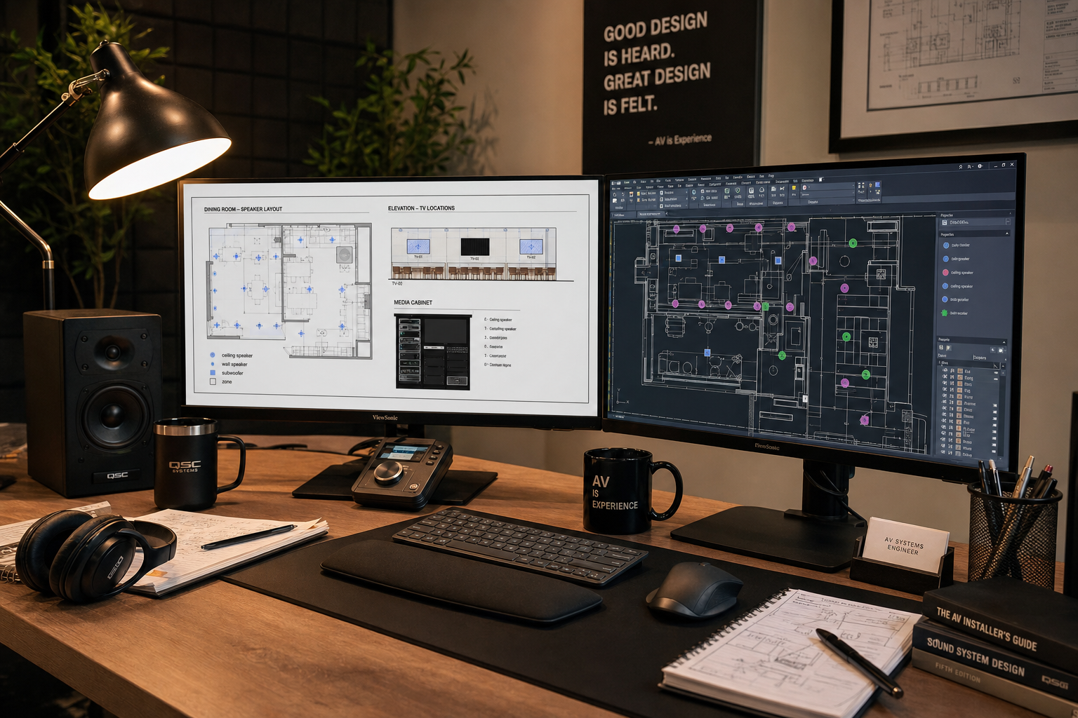 AV engineer at workstation reviewing system design