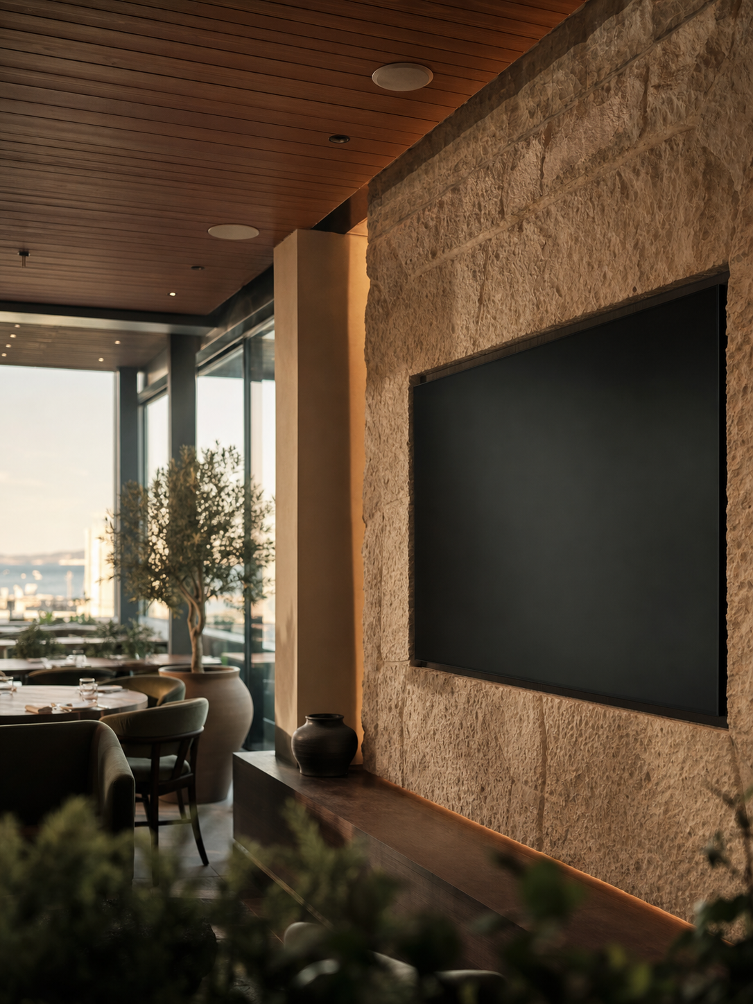 Modern commercial AV install in a hospitality space